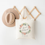 Midsummer Floral | Junior Bridesmaid Bridal Party Tote Bag<br><div class="desc">Bridal party tote features a watercolor floral wreath of roses and peonies in blush pink,  peach and sage green,  with "junior bridesmaid" inscribed inside in hand lettered script. Designed to match our Midsummer Floral collection.</div>