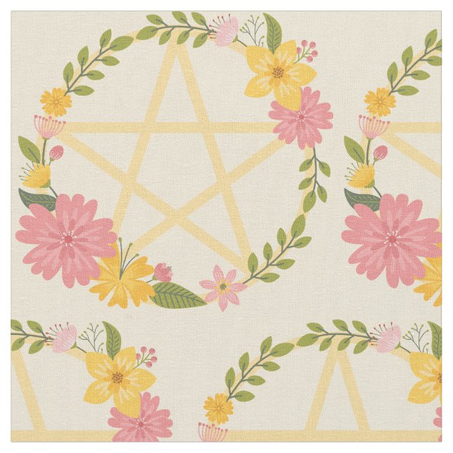 Midsummer Floral Pentacles Cheeky Witch® Fabric (Close Up)