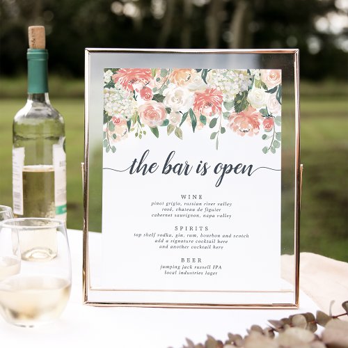 Midsummer Floral Wedding Bar Menu Sign