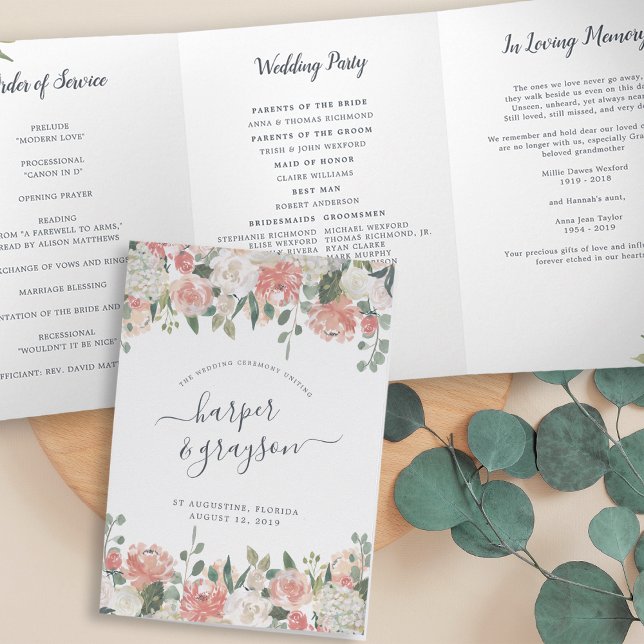 Midsummer Floral Wedding Ceremony Tri-Fold Program (Creator Uploaded)