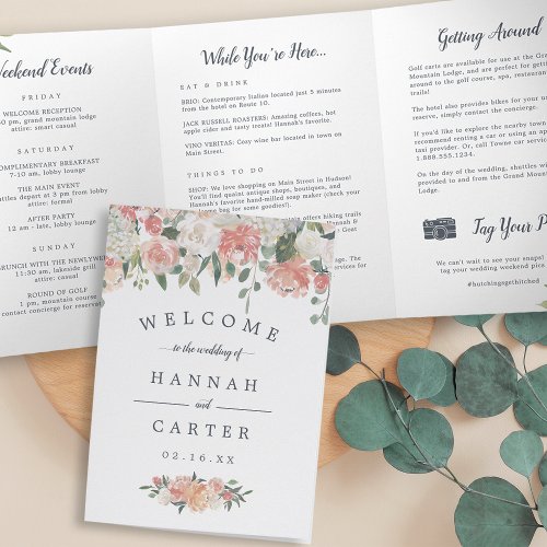 Midsummer Floral Wedding Welcome Letter Itinerary Tri_Fold Program