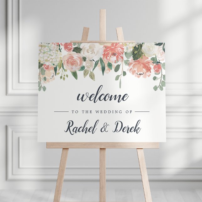 Midsummer Floral Wedding Welcome Sign (Elegant floral wedding welcome sign)