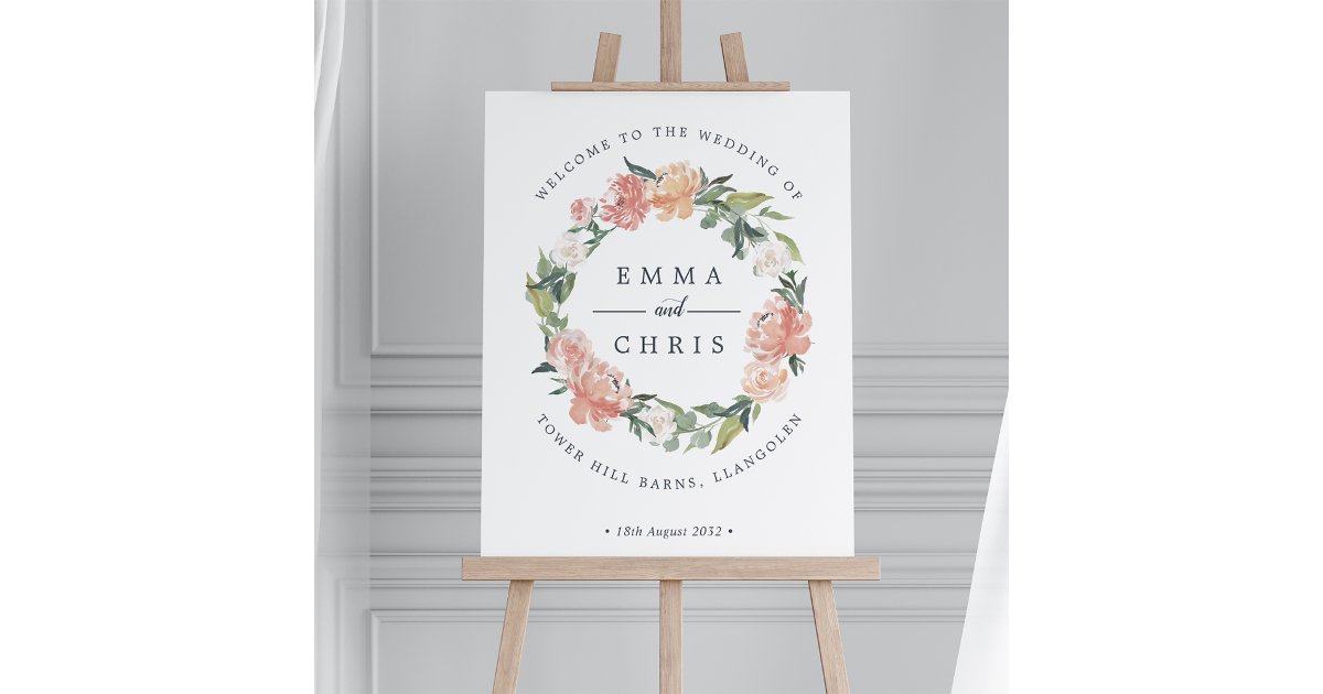 Midsummer Floral Wreath Wedding Welcome Sign | Zazzle