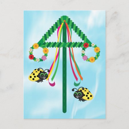 Midsummer Ladybug Maypole Postcard