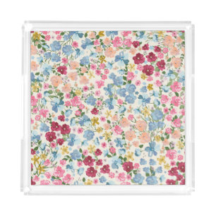 Midsummer meadow, blooming plant pattern. acrylic tray