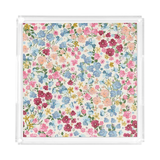 Midsummer meadow, blooming plant pattern. acrylic tray (Front)
