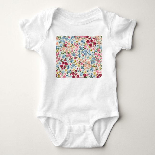 Midsummer meadow, blooming plant pattern. baby bodysuit (Front)