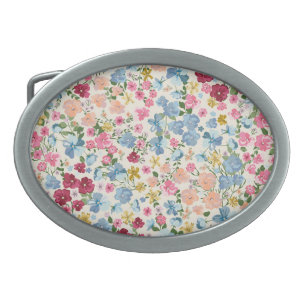 Midsummer meadow, blooming plant pattern. belt buckle