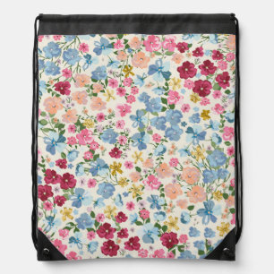 Midsummer meadow, blooming plant pattern. drawstring bag