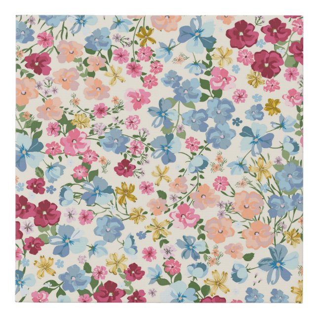 Midsummer meadow, blooming plant pattern. faux canvas print (Front)