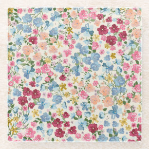 Midsummer meadow, blooming plant pattern. glass coaster