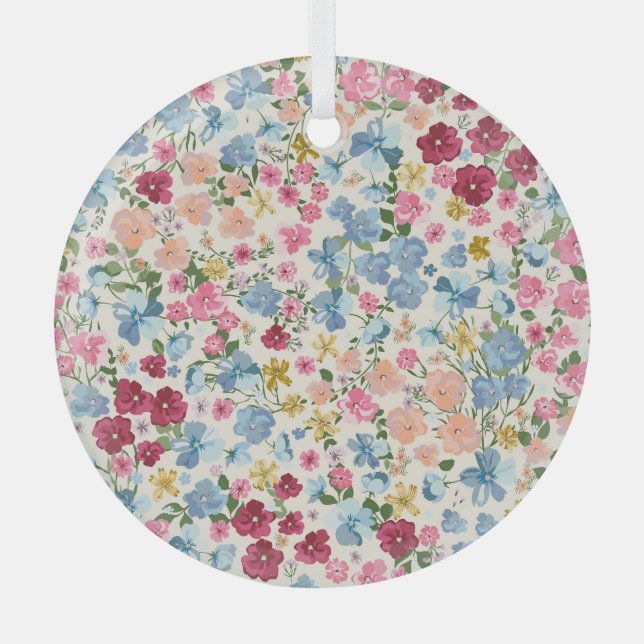 Midsummer meadow, blooming plant pattern. glass ornament (Front)