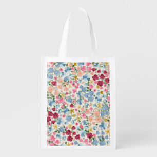 Midsummer meadow, blooming plant pattern. grocery bag