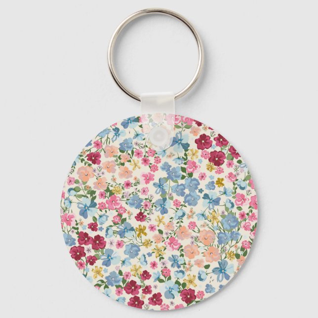 Midsummer meadow, blooming plant pattern. keychain (Front)