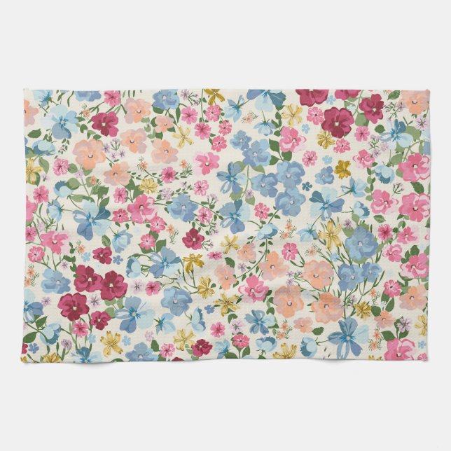 Midsummer meadow, blooming plant pattern. kitchen towel (Horizontal)
