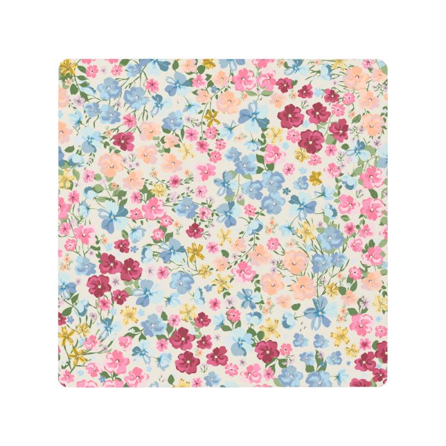 Midsummer meadow, blooming plant pattern. metal print (Front)