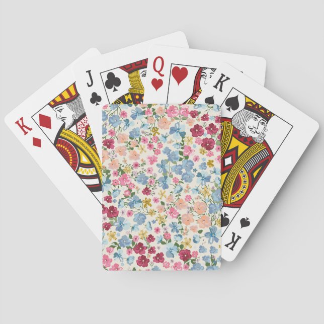 Midsummer meadow, blooming plant pattern. poker cards (Back)
