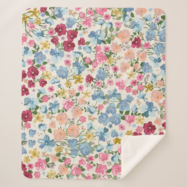 Midsummer meadow, blooming plant pattern. sherpa blanket (Front)