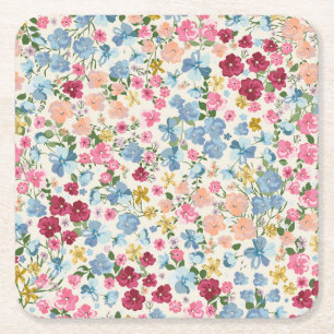 Midsummer meadow, blooming plant pattern. square paper coaster
