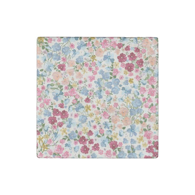 Midsummer meadow, blooming plant pattern. stone magnet (Front)