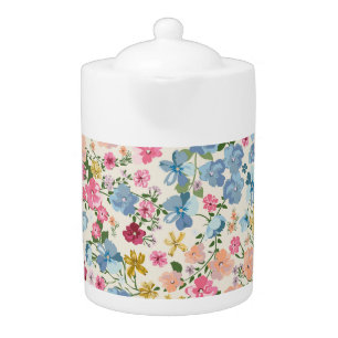 Midsummer meadow, blooming plant pattern. teapot