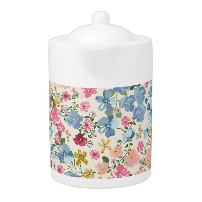 Midsummer meadow, blooming plant pattern. teapot (Front)