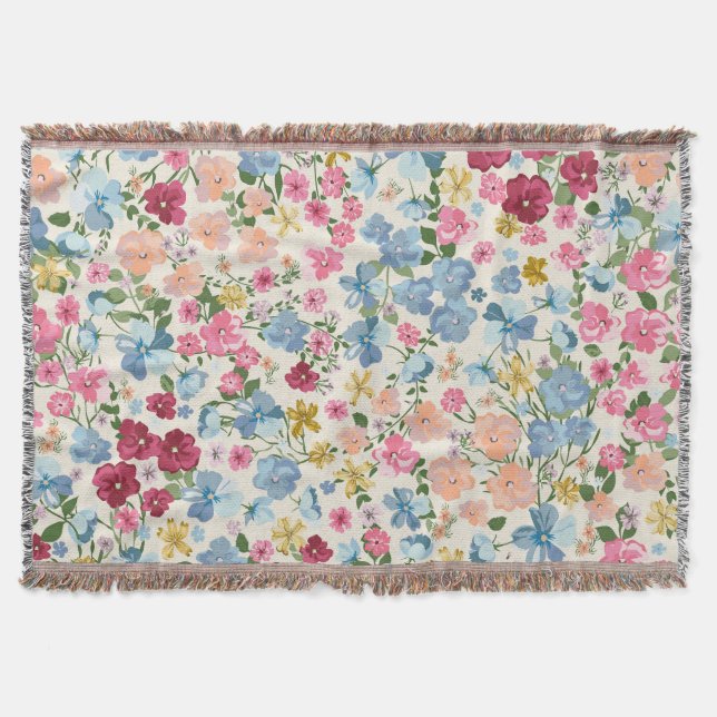 Midsummer meadow, blooming plant pattern. throw blanket (Front)