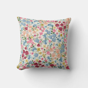 Midsummer meadow, blooming plant pattern. throw pillow