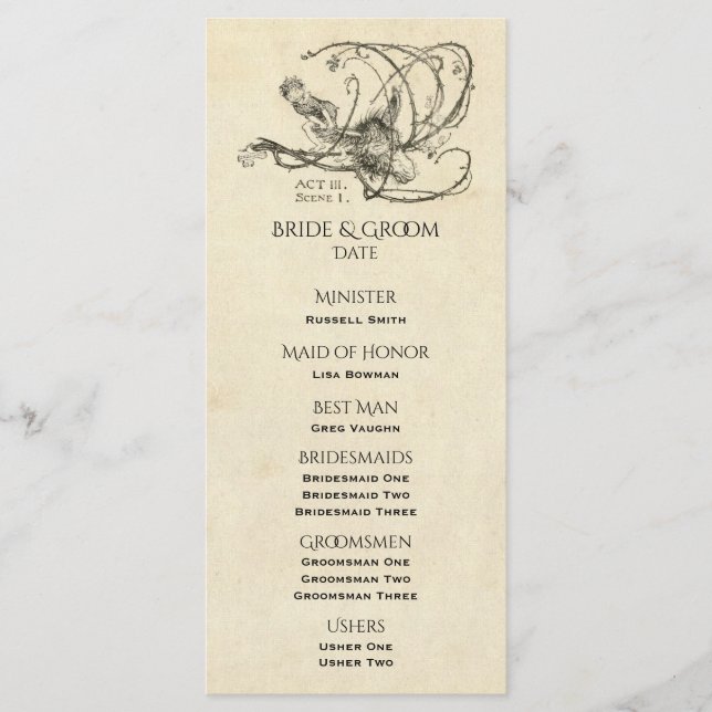 Midsummer Night's Dream Wedding Program (Front)