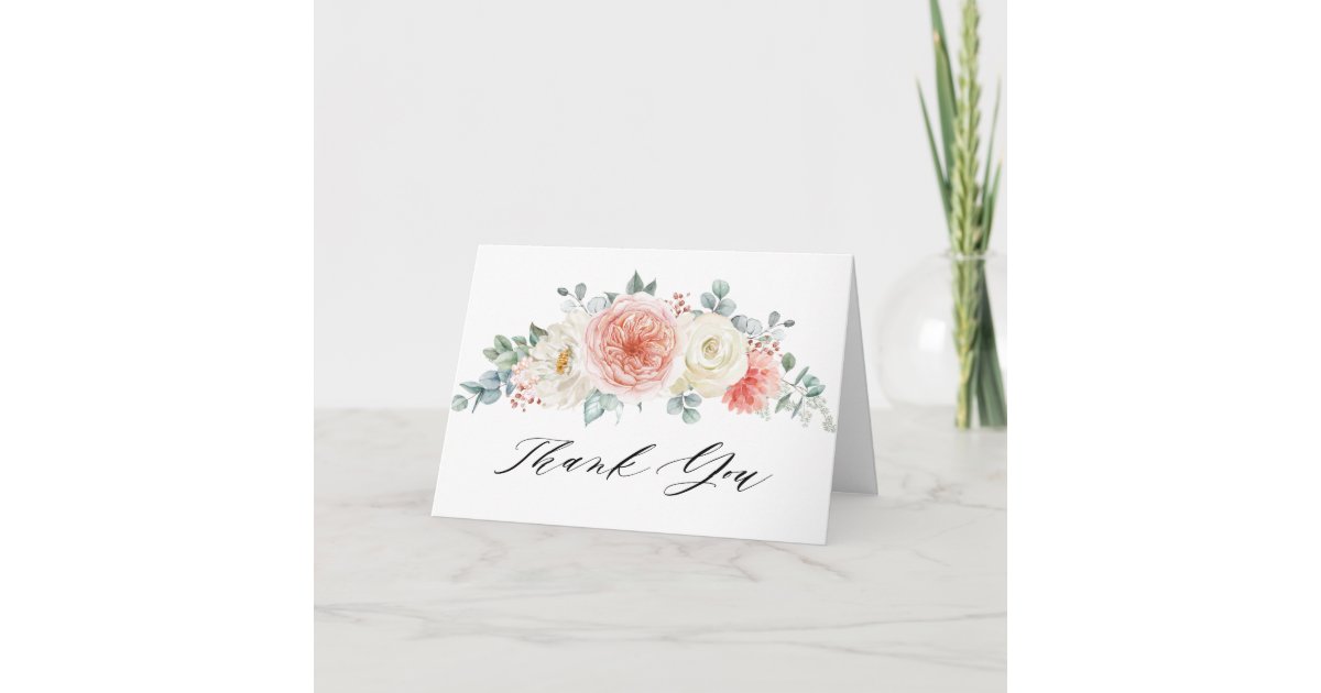 Midsummer Peach Pastel Pink Floral Bridal Shower Thank You Card | Zazzle