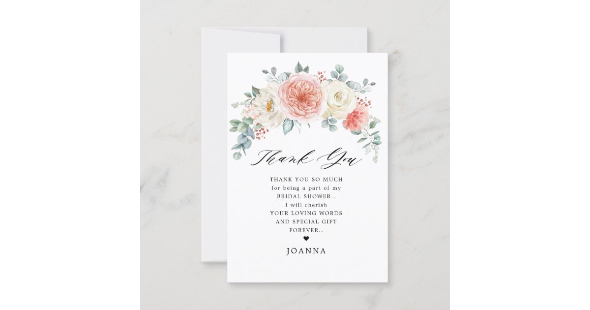 Midsummer Peach Pastel Pink Floral Bridal Shower Thank You Card Zazzle Com