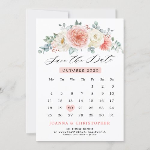 Midsummer Peach Pastel Pink Floral Calendar Save The Date