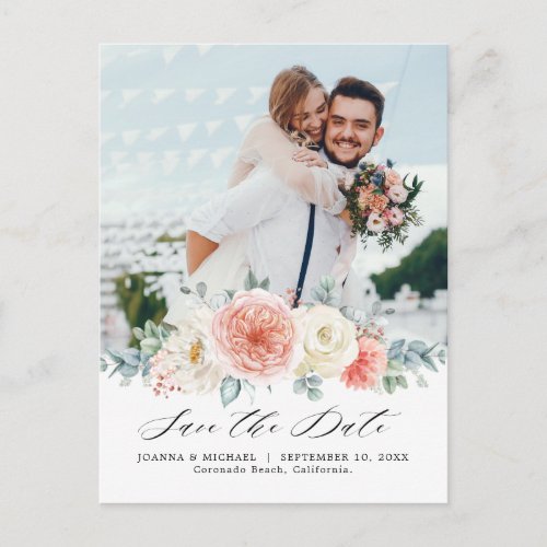 Midsummer Peach Pastel Pink Floral Save the date Postcard