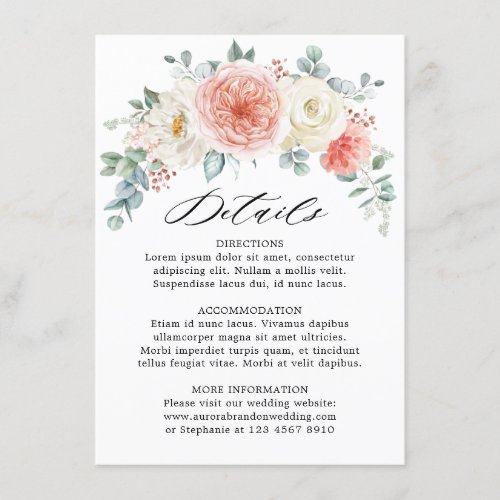Midsummer Peach Pastel Pink Floral Wedding Details Enclosure Card