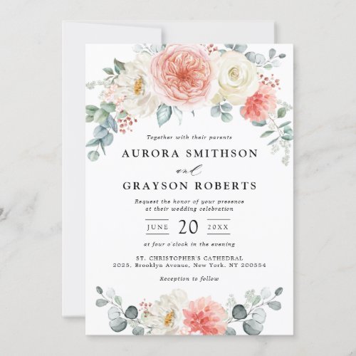 Midsummer Peach Pastel Pink Floral Wedding Invitation