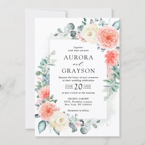 Midsummer Peach Pastel Pink Floral Wedding Invitation