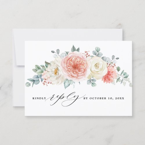 Midsummer Peach Pastel Pink Floral Wedding RSVP Card