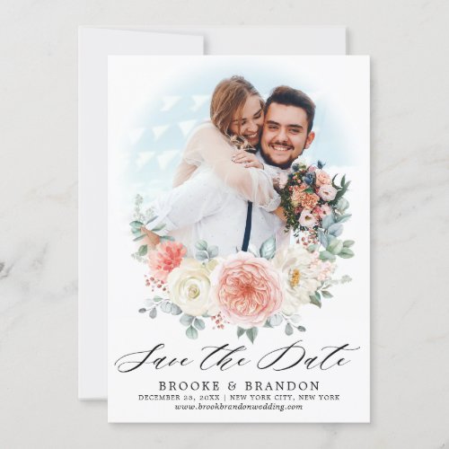 Midsummer Peach Pastel Pink Floral Wedding Save The Date