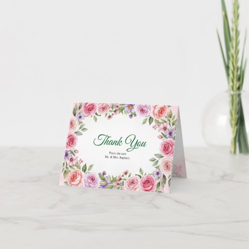 Midsummer Peach Pink Rose Floral Wedding Thank You