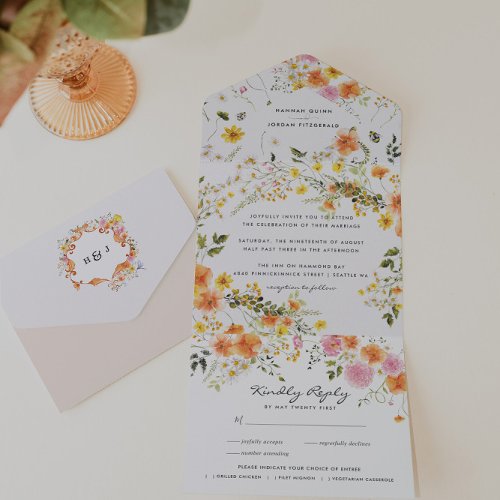 Midsummer  Romantic Autumn Florals All In One Invitation