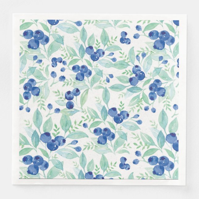 Midsummer Rustic Blueberry Berry Summer  Pattern Paper Dinner Napkins (Front)