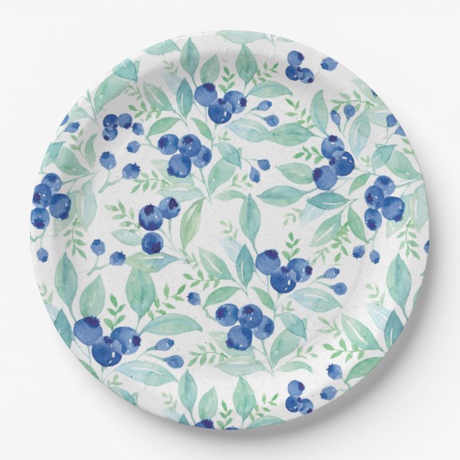 Midsummer Rustic Blueberry Berry Summer  Pattern Paper Plates (Front)