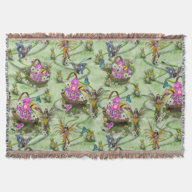 Midsummer Spring Festival Gatherers Throw Blanket (Front)
