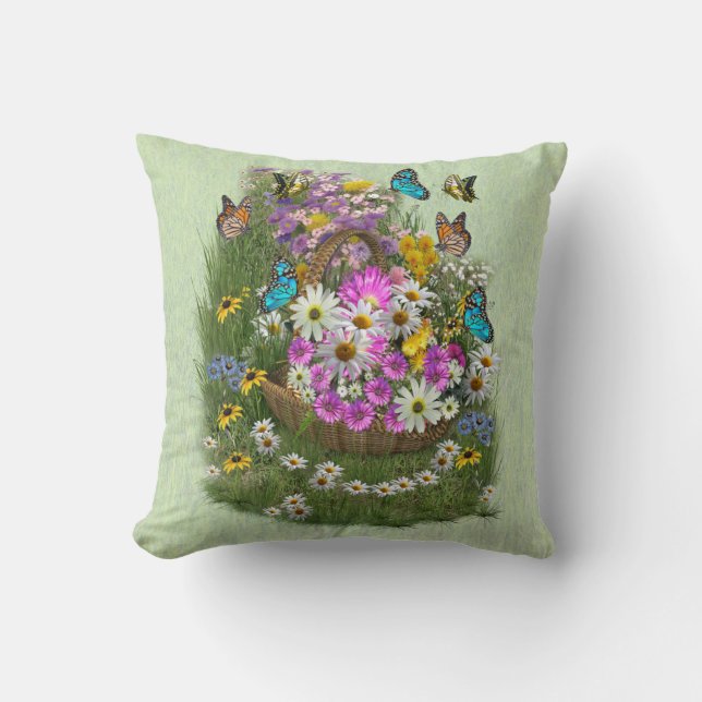 Midsummer Spring Flowers Throw Pillow (Front)