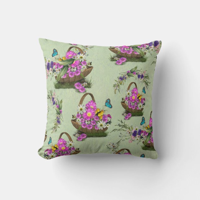 Midsummer Spring Flowers Throw Pillow (Front)