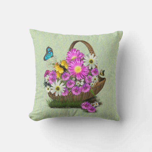 Midsummer Spring Flowers Throw Pillow (Front)