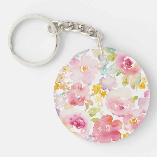 Midsummer | Watercolor Pink Floral Keychain (Front)