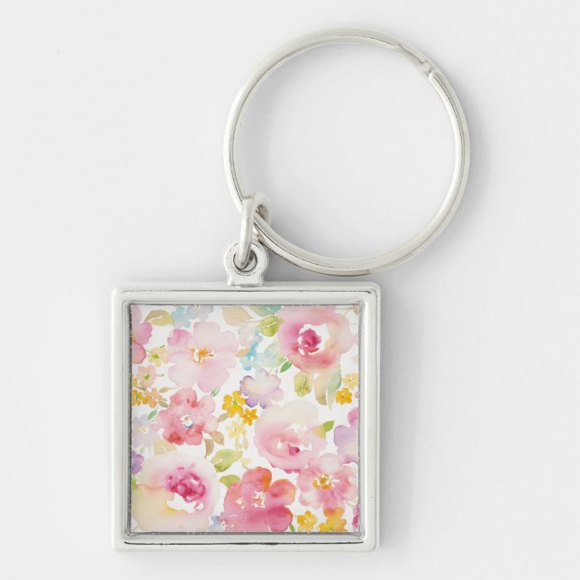Midsummer | Watercolor Pink Floral Keychain (Front)