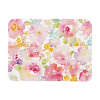 Midsummer | Watercolor Pink Floral Magnet by wildapple at Zazzle