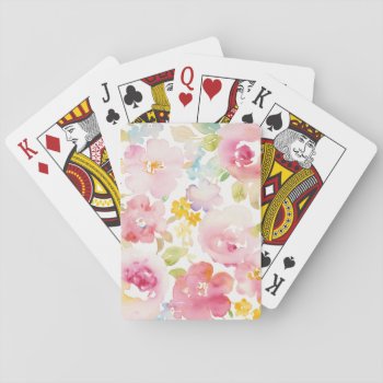 Midsummer | Watercolor Pink Floral Playing Cards by wildapple at Zazzle